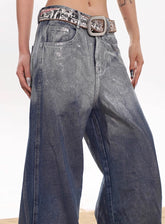 파리 그래피티 코팅 와이드 레그 진